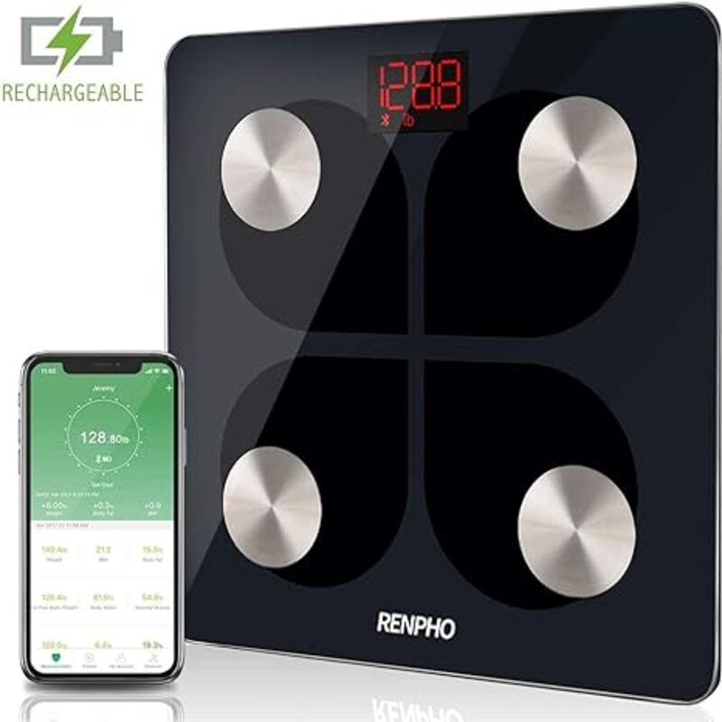 RENPHO ES 28ML BK Renpho Bluetooth Body Fat Smart Scale USB Rechargeable 396 lbs